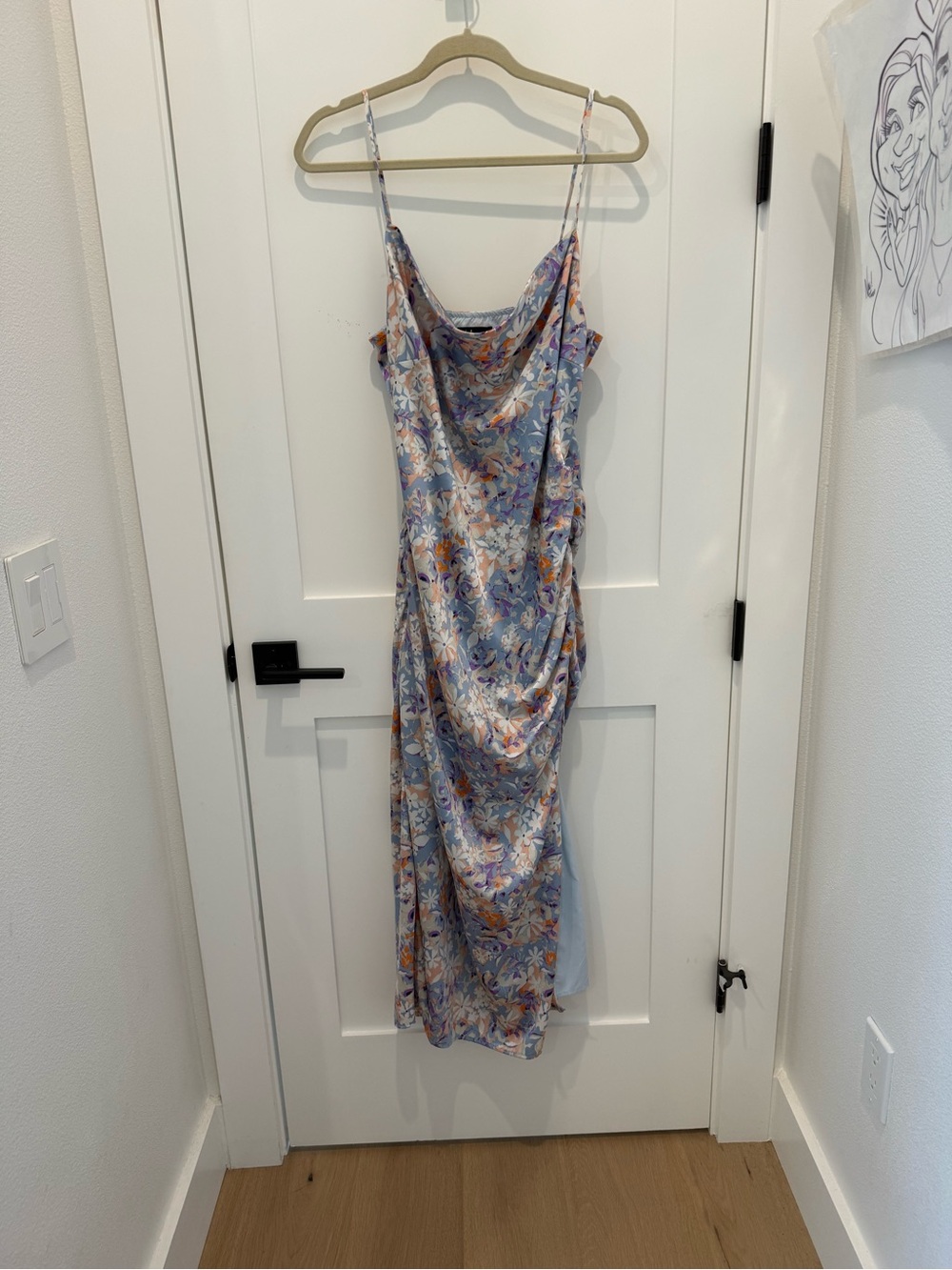 Lulu's Lavender Floral Satin Cowl Midi Dress